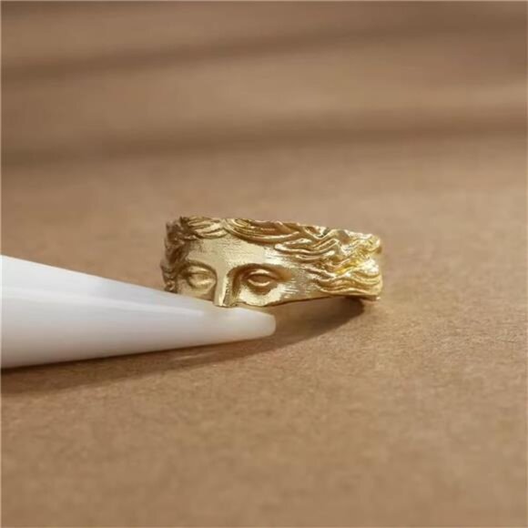 Retro Half Face Ring – Gold-Tone Open Loop Band - Picture 3 of 5